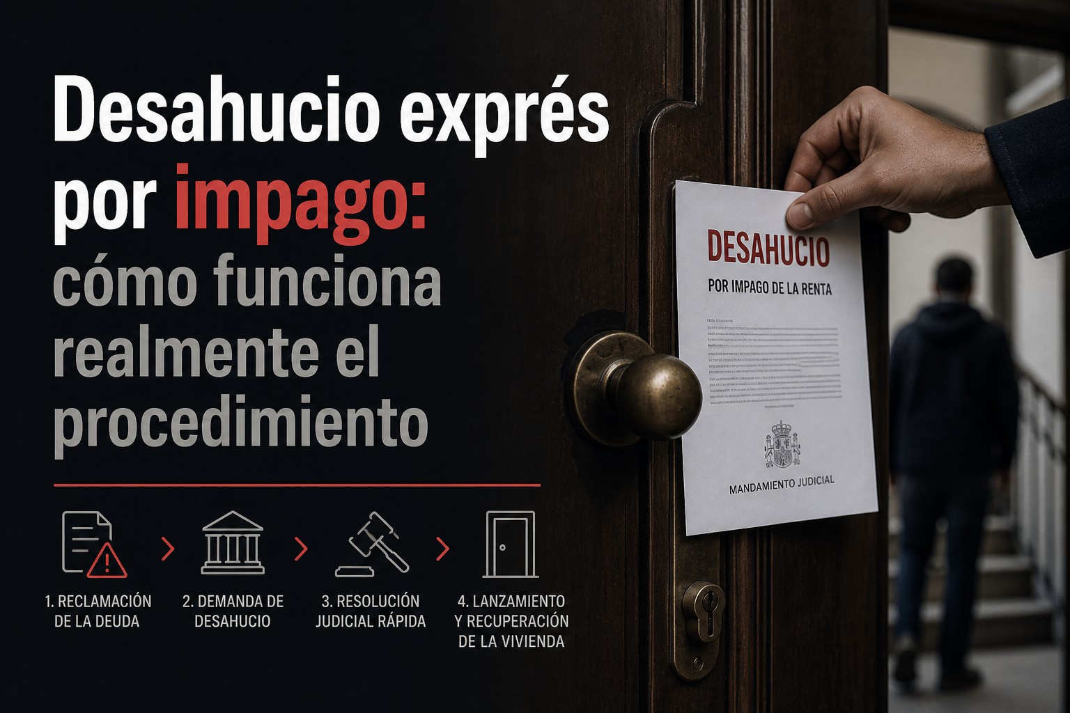 Documentos judiciales y llaves sobre escritorio representando un procedimiento de desahucio