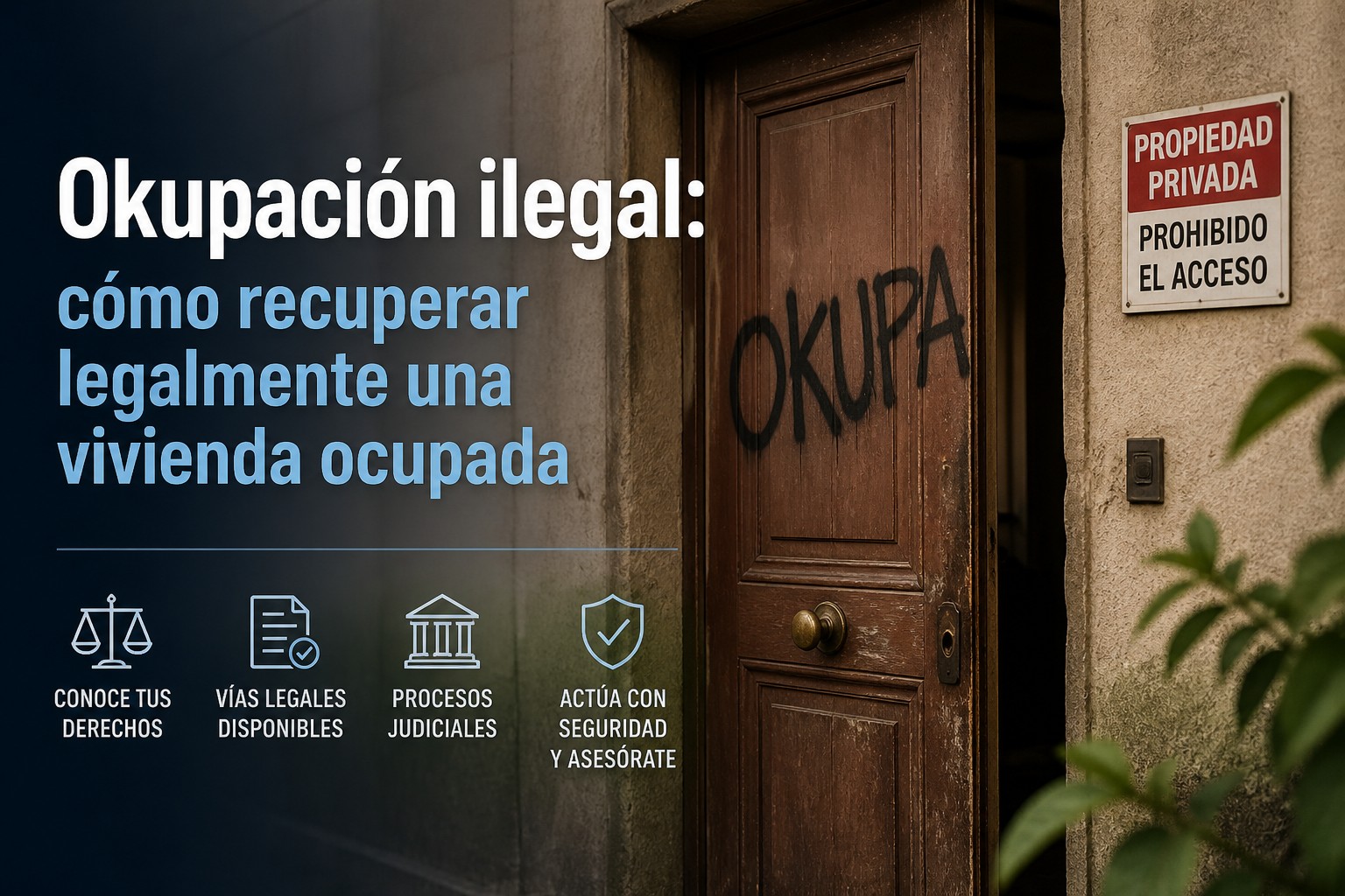 Cerradura forzada en la puerta de una vivienda como ejemplo de okupación ilegal